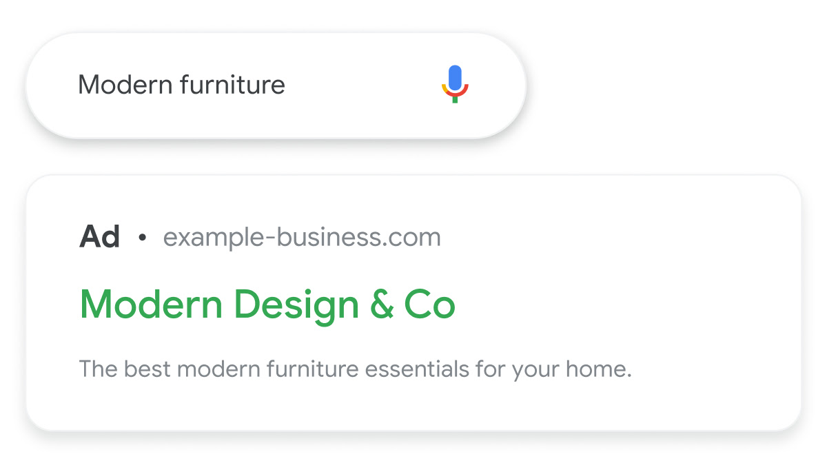 An ad for Modern Design & Co shows up during a ‘modern furniture’ search.