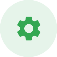 Ícone de engrenagem com círculo verde ao fundo