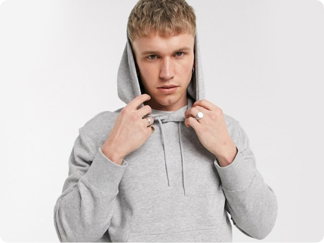 Man wearing hooded sweatshirt