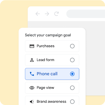 Signup flow UI showing a list of primary campaign goals and how to select one.