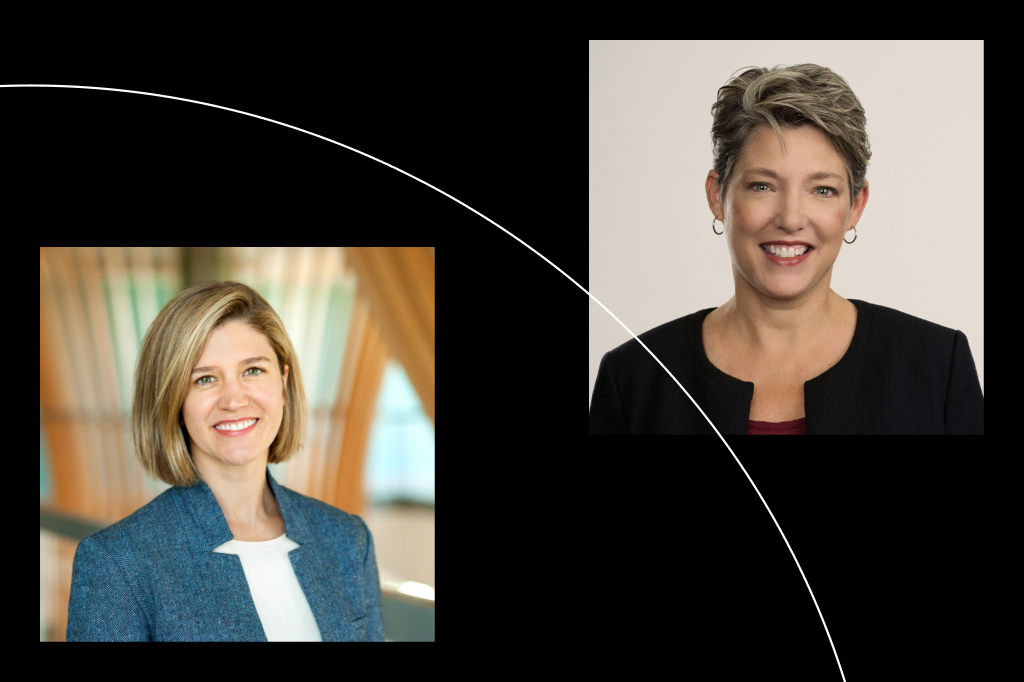 Headshots of Laurie Richardson, VP of Trust & Safety at Google and Kathy Stokes, Director of Fraud Prevention Programs from AARP on a black background