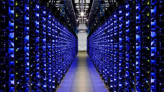 Racks of servers in a data center