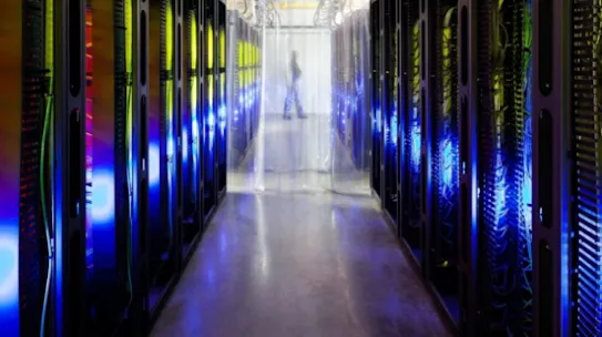 A view of the interior of a Google data center.