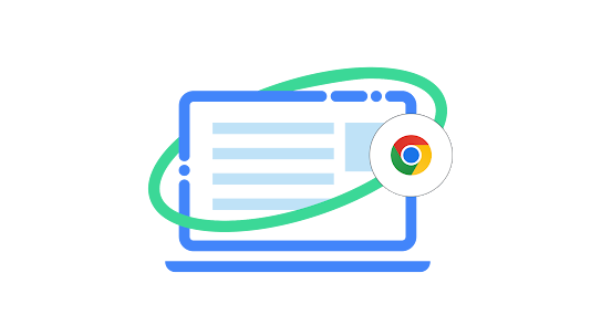 An icon of a laptop and the Chrome logo.