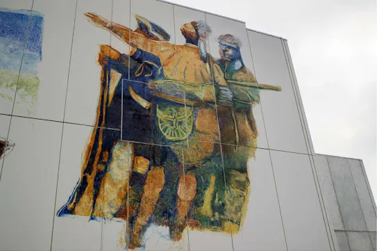 A mural of Native Americans on a data center