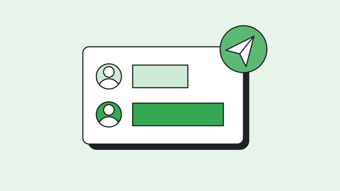 Green icon of a social poll, with a smaller icon of a paper airplane signifying a send function