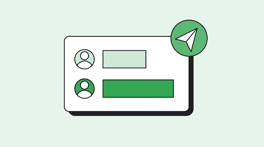 Green icon of a social poll, with a smaller icon of a paper airplane signifying a send function