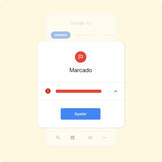 Un smartphone ilustrado muestra el comienzo del proceso de apelación sobre contenido marcado.