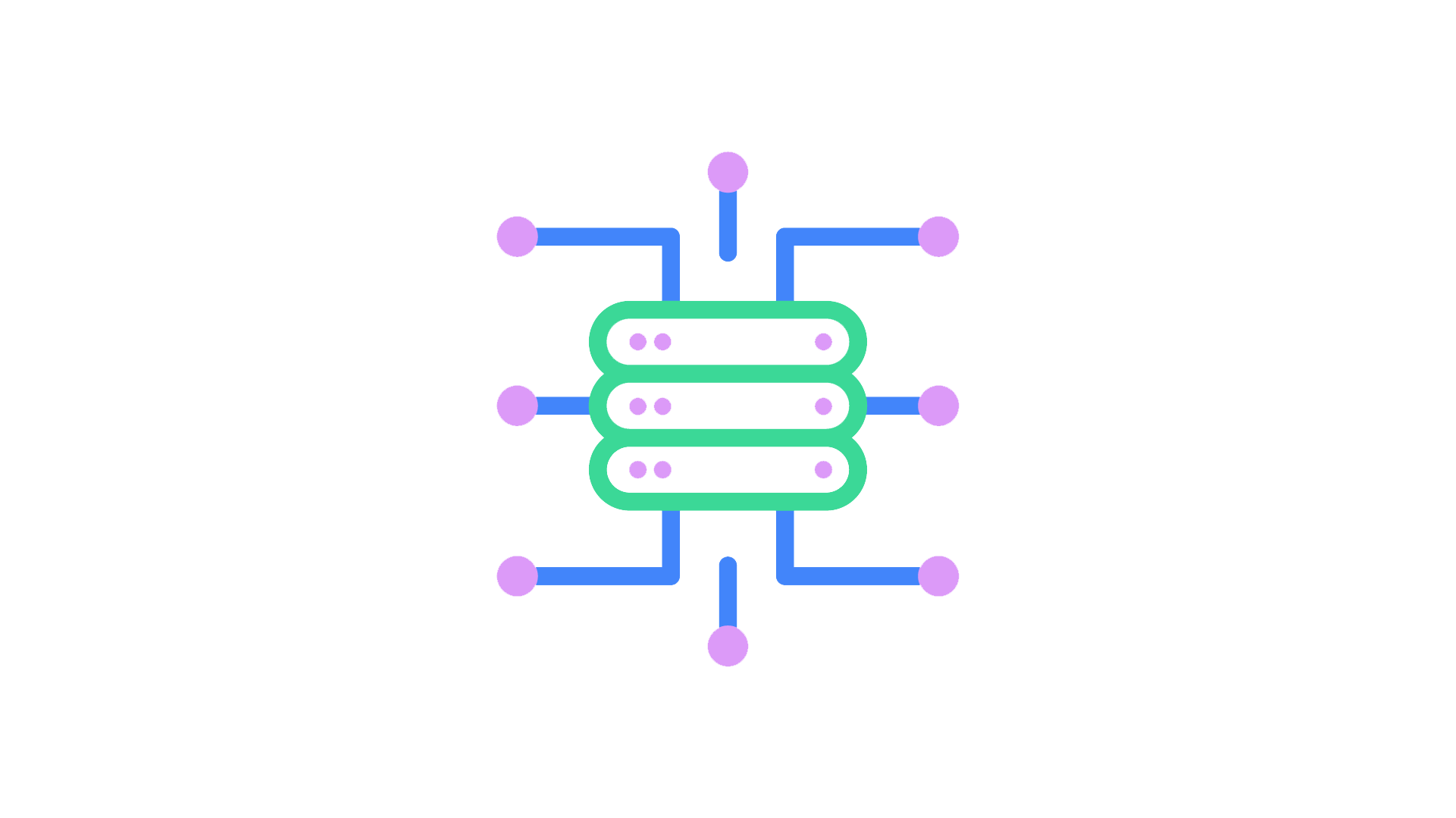 A server with lines coming towards it from all directions, representing the aggregation of data across many users.