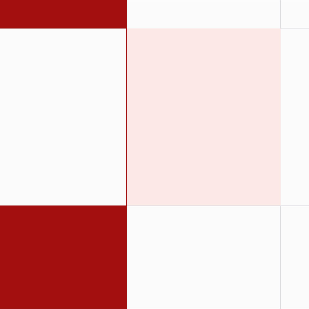 Two red four-sided shapes and a light red square against a white background