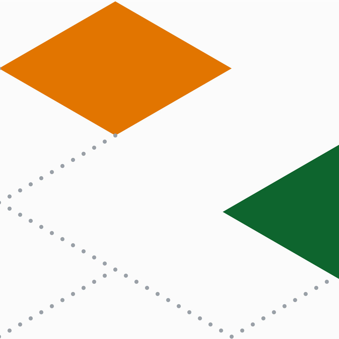 Orange and green squares connected by dotted lines on a white background