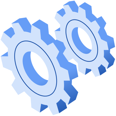 Illustration of two gears stacked in front of each other in blue