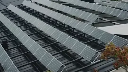 An overhead view of solar panels in Hamina, Finland.