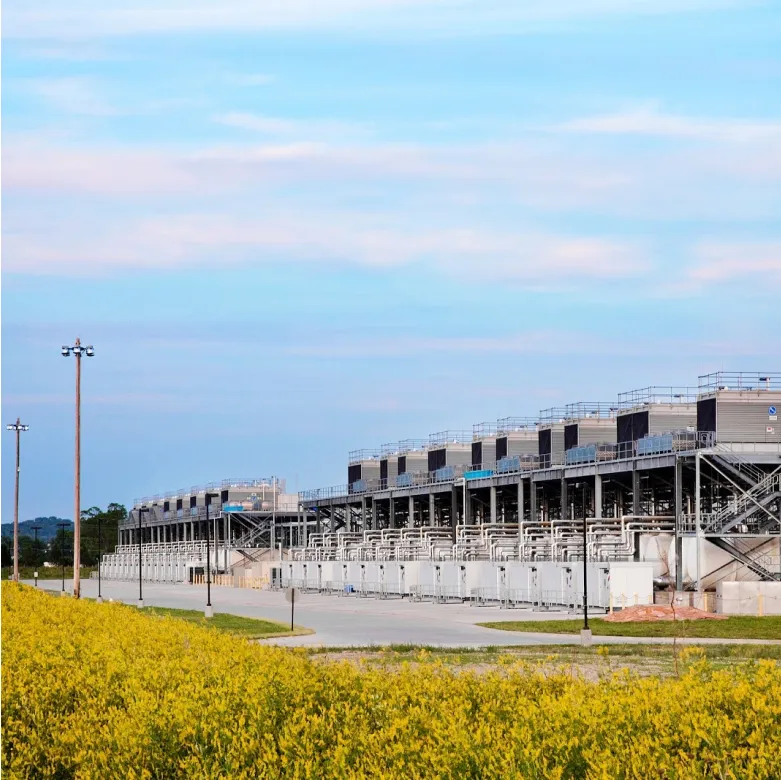 Wildflowers bloom around cooling towers at our Council Bluffs, Iowa data center.