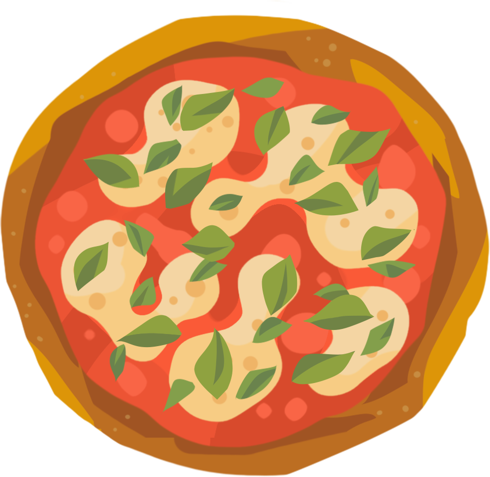 An illustration of a margherita pizza 