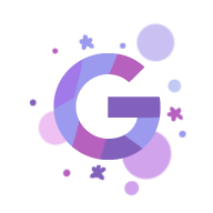 Purple G with small stars and circles around it